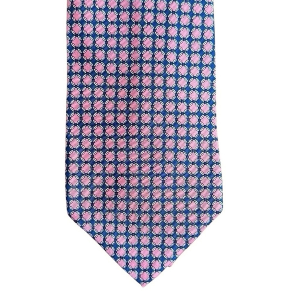 New Frangi Silk Tie Made in Italy Navy Pink Geometric Pattern Luxury Necktie